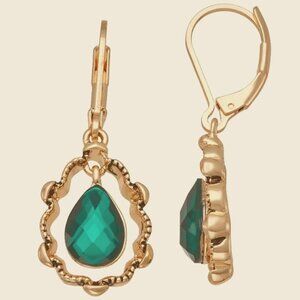 NAPIER Victorian Gold Green Crystal Dangle Earrings**NEW!